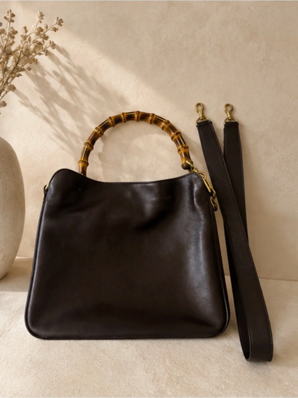 Gucci brown & gold Bamboo Shoulder Bag